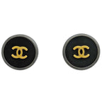 Chanel CC Logo Round Earrings Metal Black Silver Gold