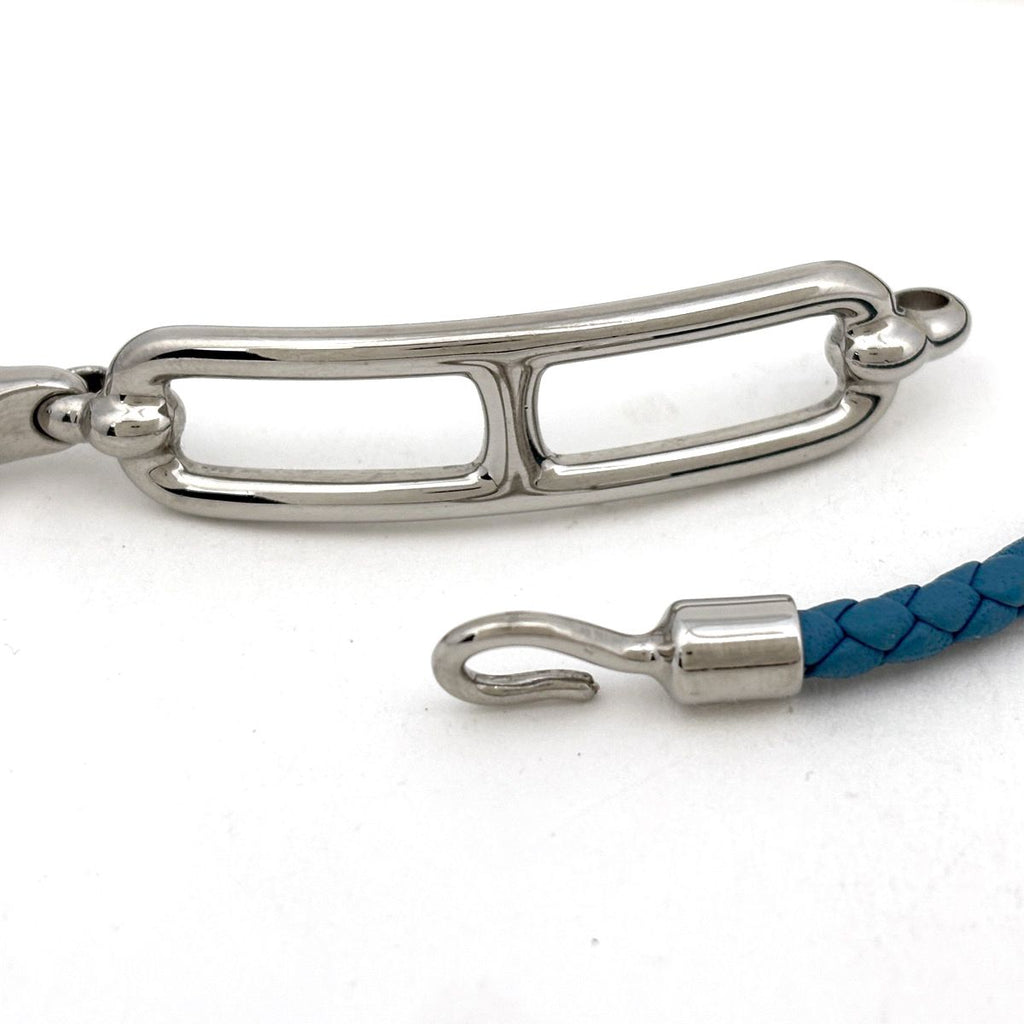 Hermes Double Tour Bracelet Leather Silver Blue — view 2