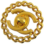 Chanel CC Logo Brooch Chain Turnlock Gold Plated