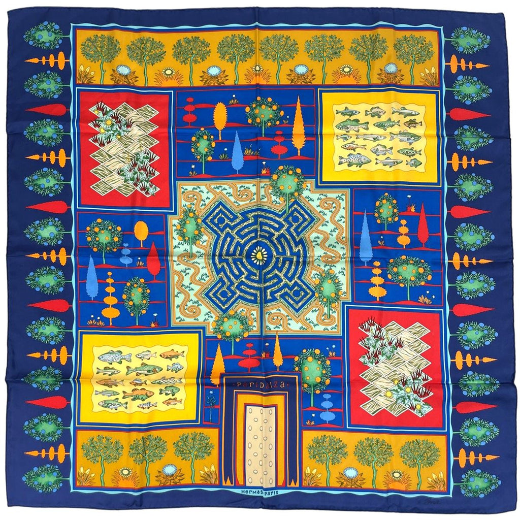 Hermes Carre 90 Paridaiza Paradise Scarf Silk Blue Multicolor