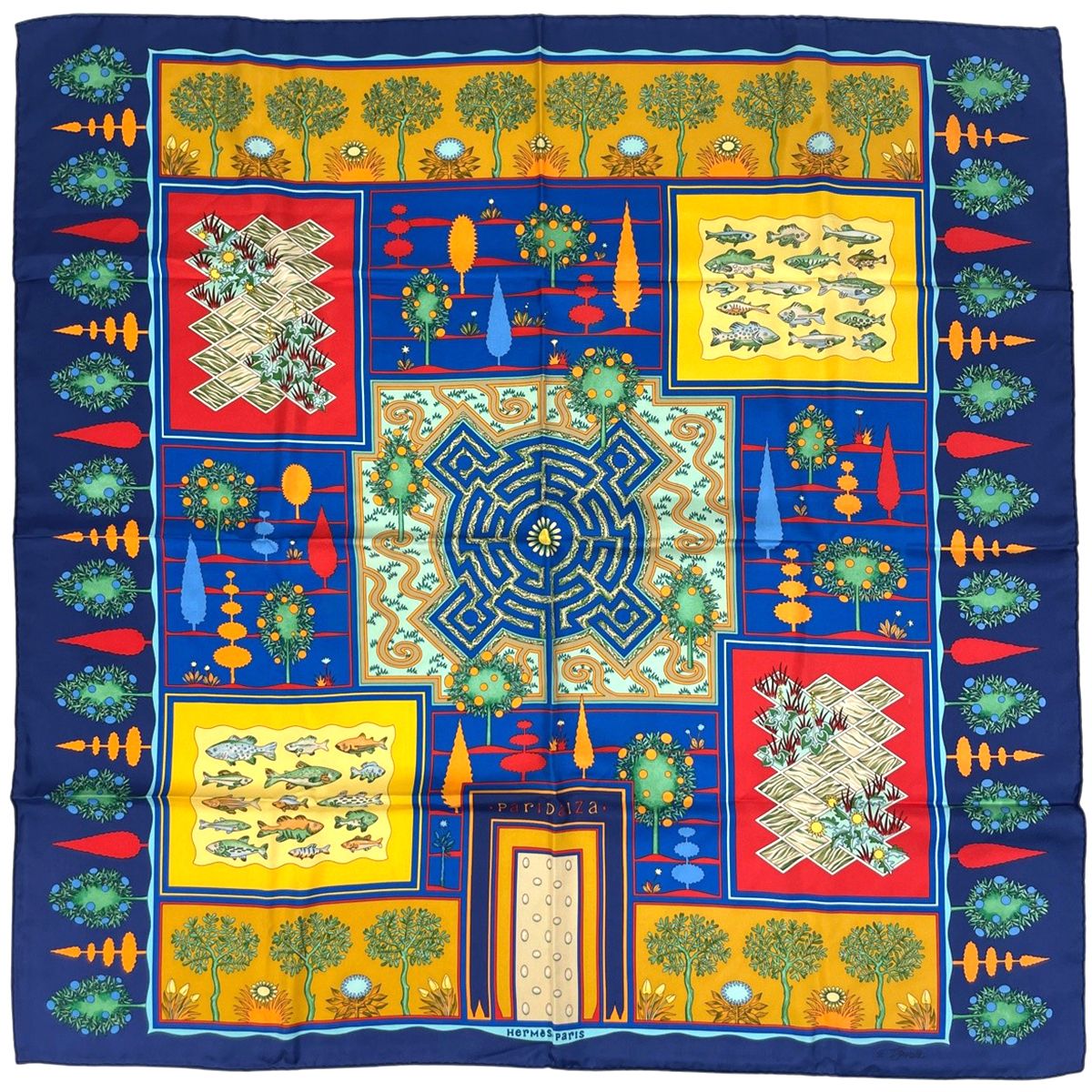 Hermes Carre 90 Paridaiza Paradise Scarf Silk Blue Multicolor