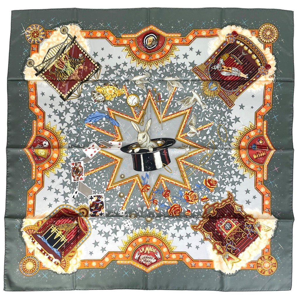 Hermes Carre 90 la Magie Magic Scarf Silk Gray Multicolor