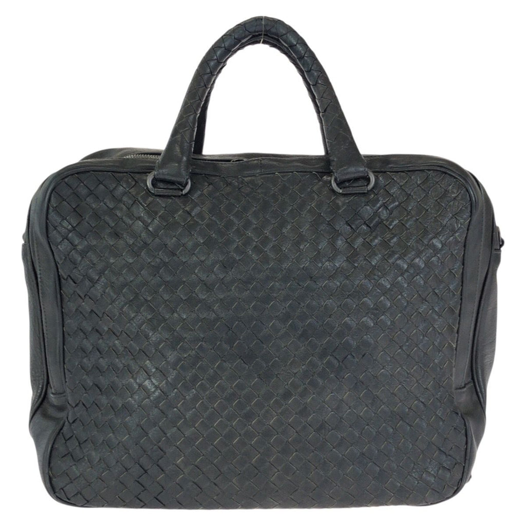 Bottega Veneta Intrecciato Black Gunmetal Leather Business Briefcase