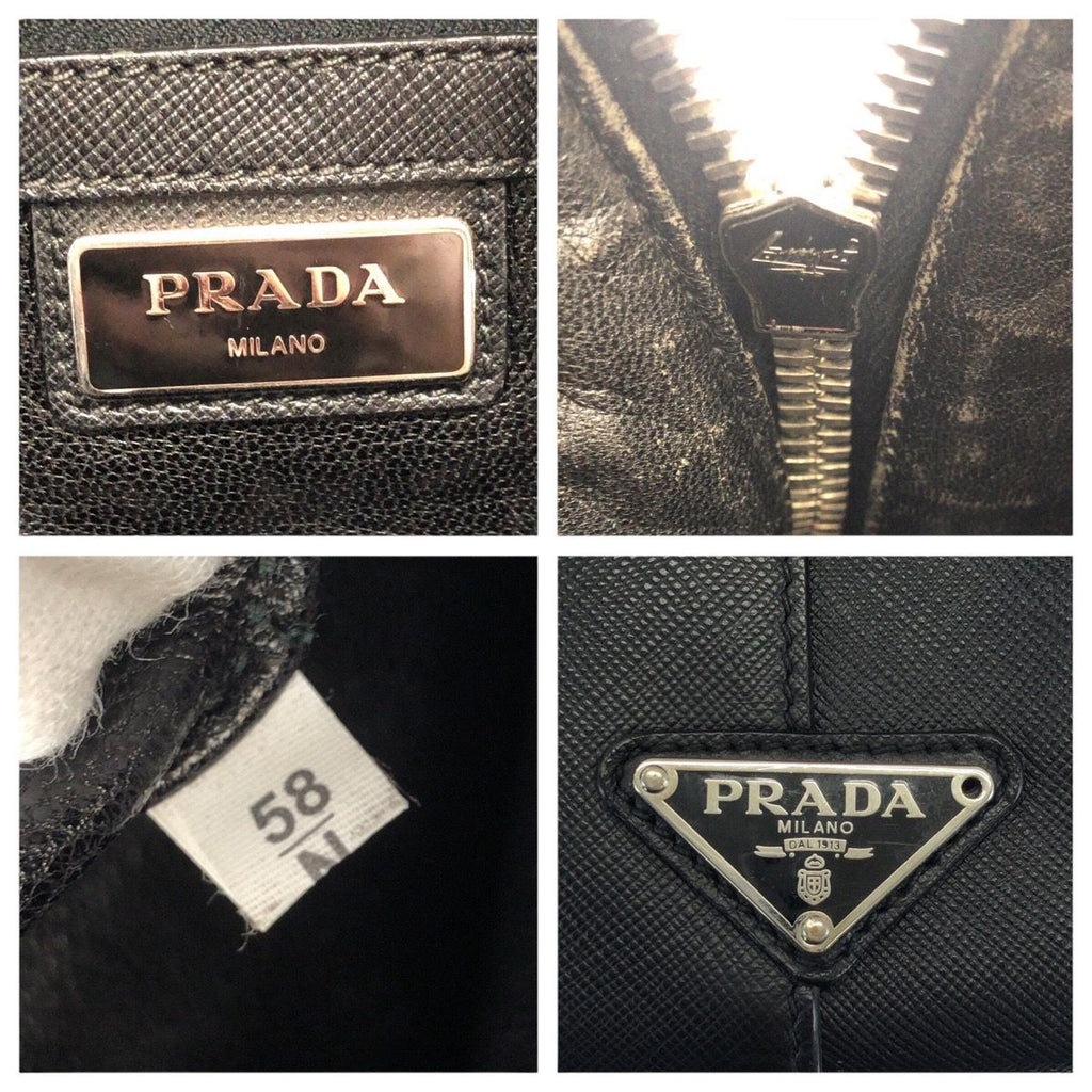 Prada Saffiano Black Silver Leather Business Briefcase — view 4