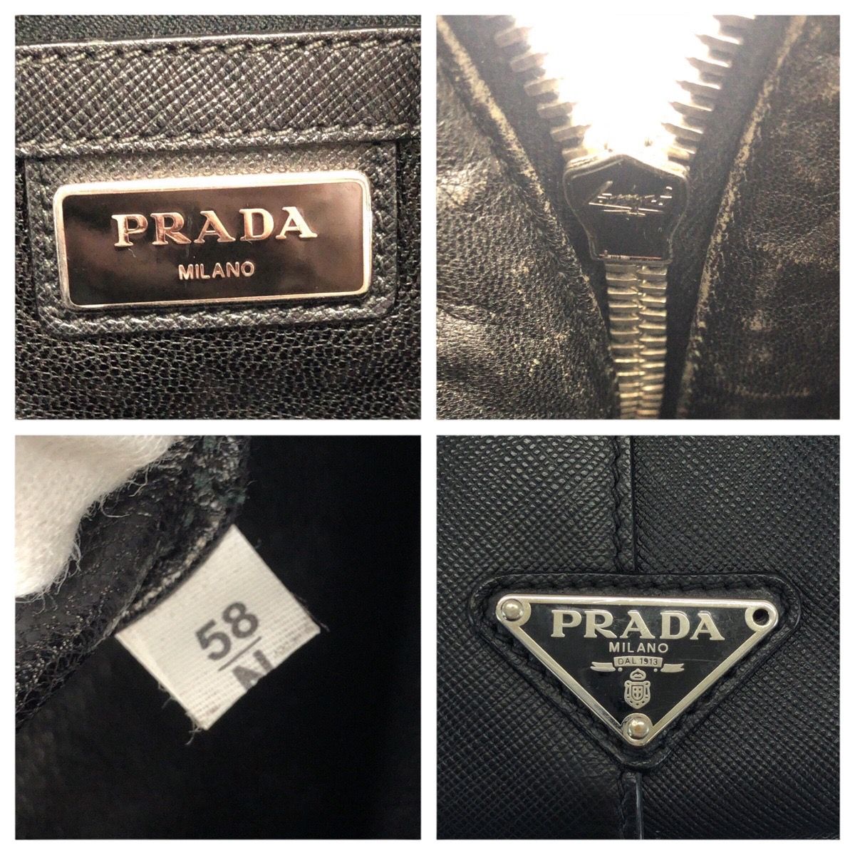 Prada Saffiano Black Silver Leather Business Briefcase — view 4