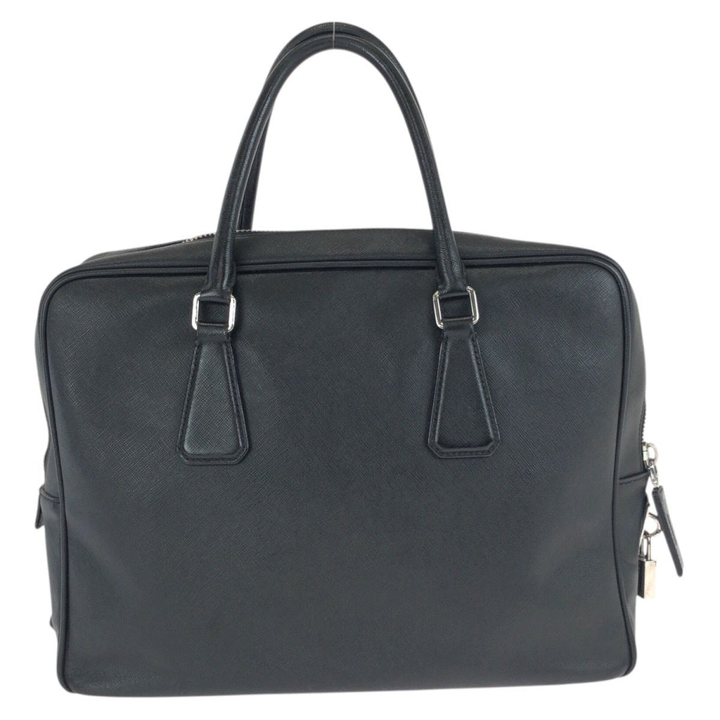 Prada Saffiano Black Silver Leather Business Briefcase — view 2