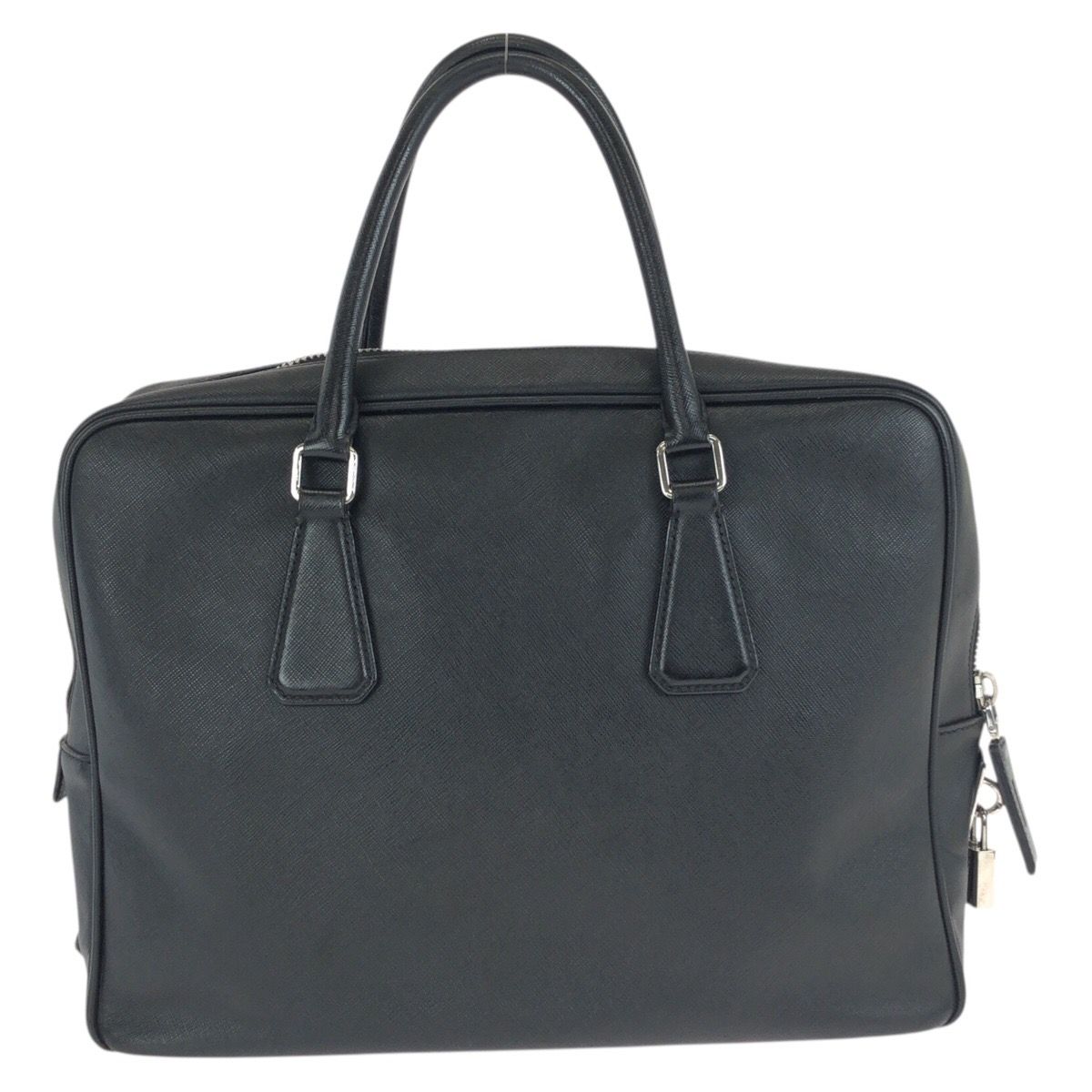 Prada Saffiano Black Silver Leather Business Briefcase — view 2