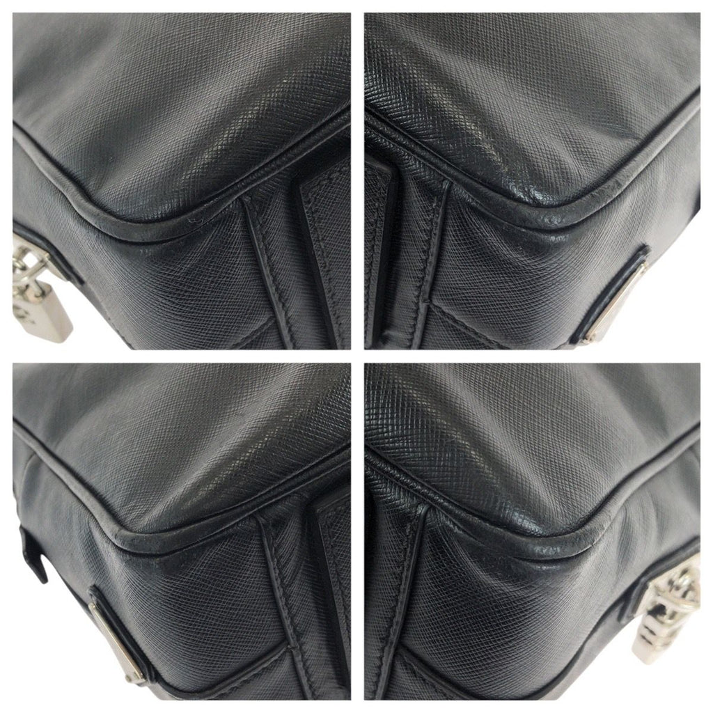 Prada Saffiano Black Silver Leather Business Briefcase — view 3
