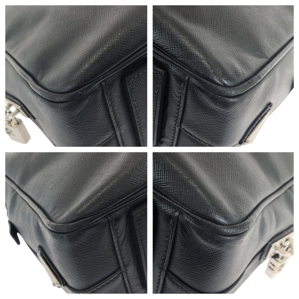 Prada Saffiano Black Silver Leather Business Briefcase — view 3