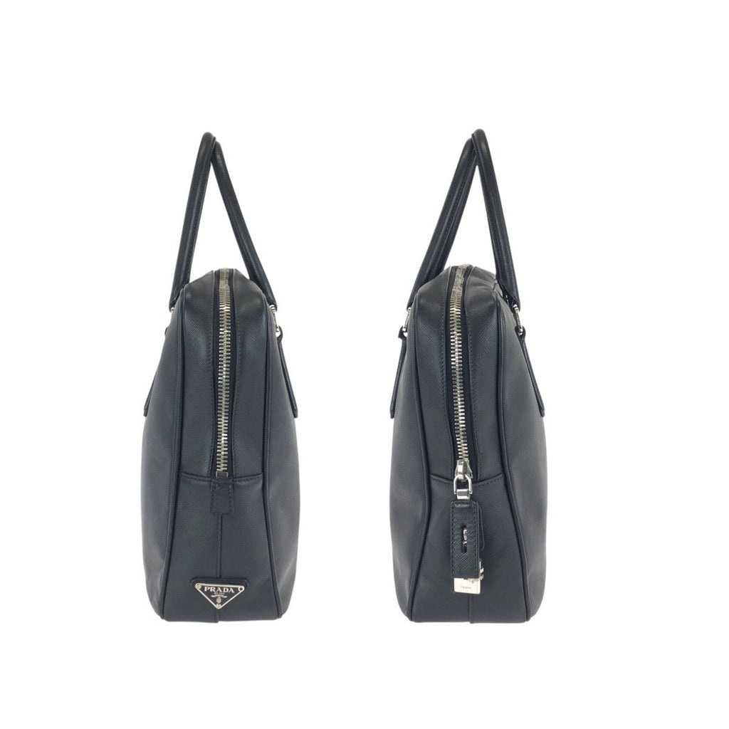 Prada Saffiano Black Silver Leather Business Briefcase — view 8