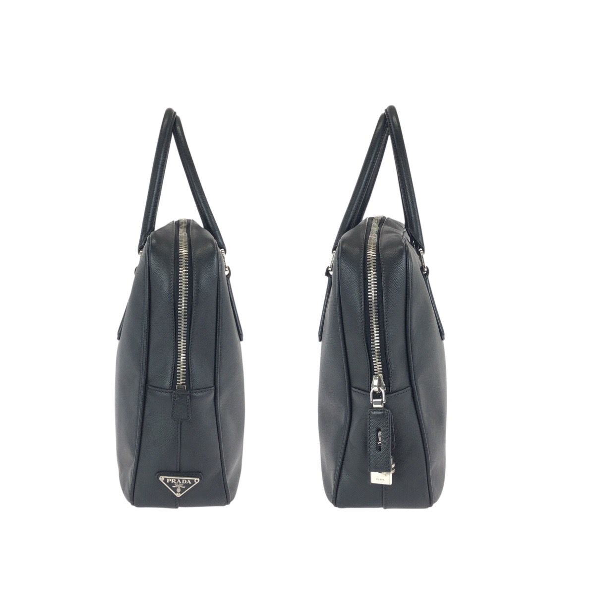 Prada Saffiano Black Silver Leather Business Briefcase — view 8