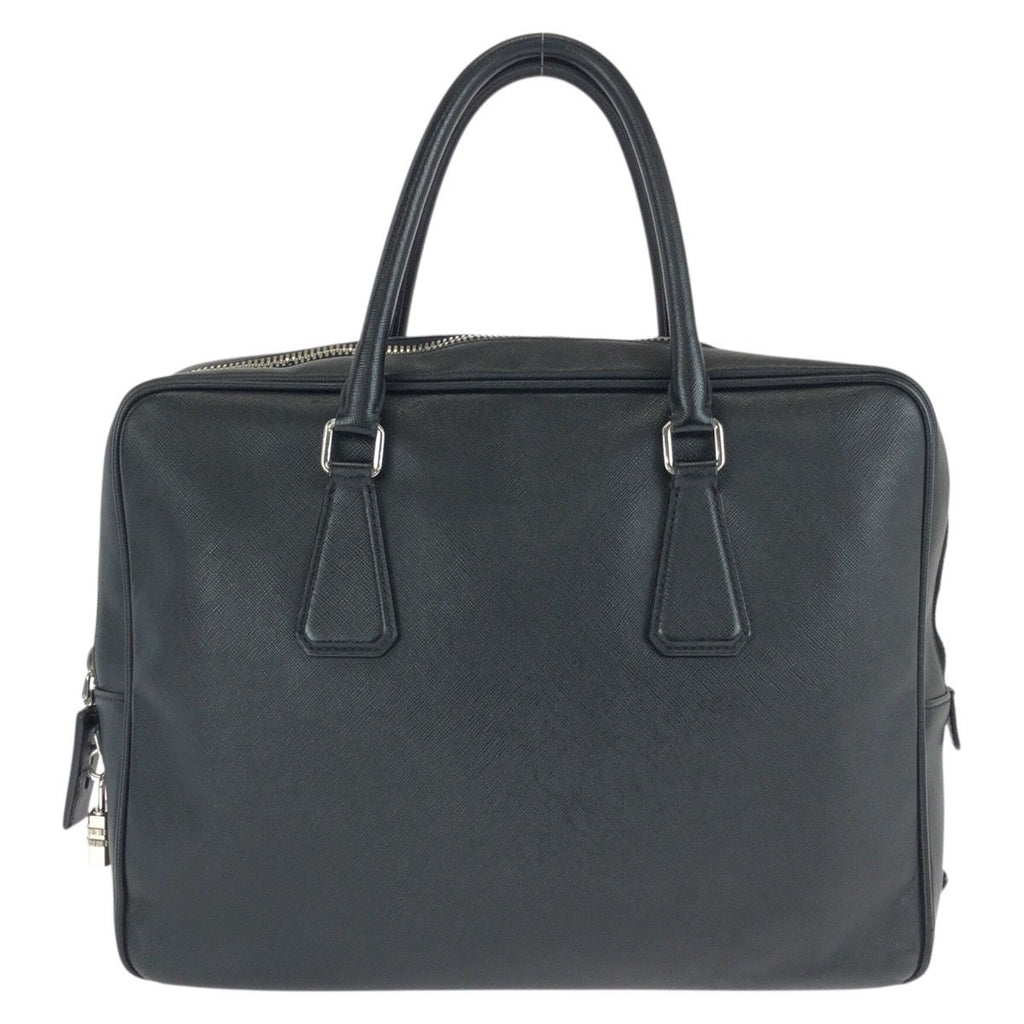 Prada Saffiano Black Silver Leather Business Briefcase