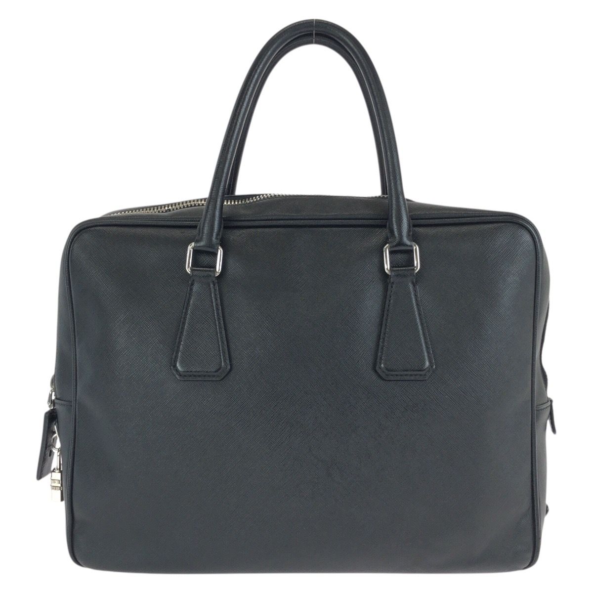 Prada Saffiano Black Silver Leather Business Briefcase