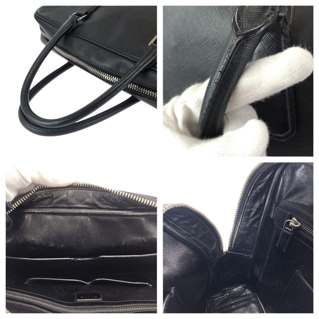 Prada Saffiano Black Silver Leather Business Briefcase — view 6