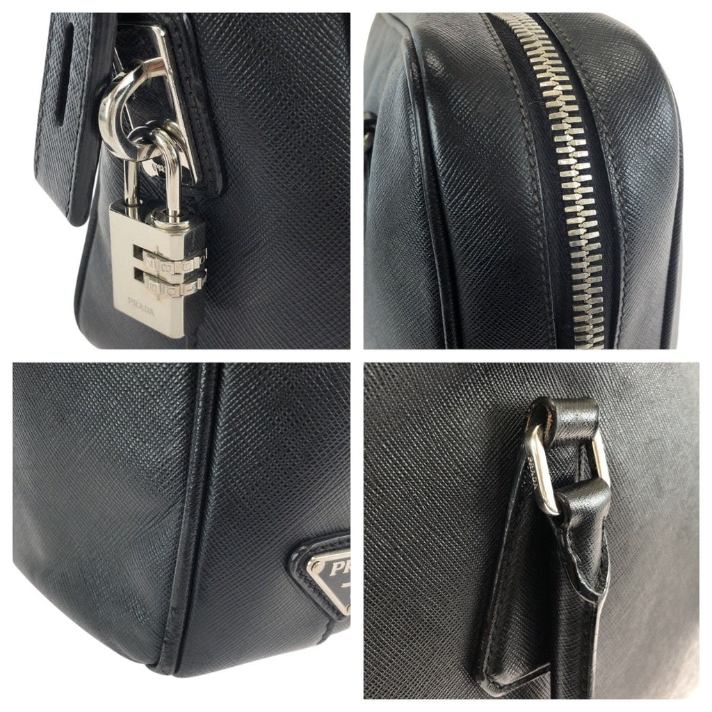 Prada Saffiano Black Silver Leather Business Briefcase — view 5