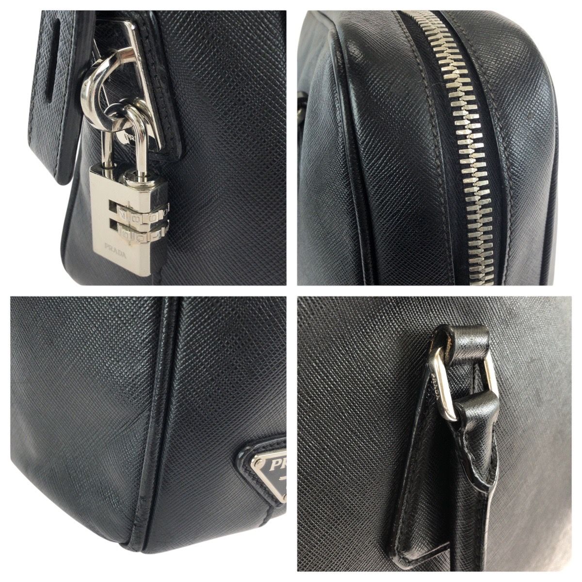 Prada Saffiano Black Silver Leather Business Briefcase — view 5