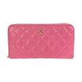 Chanel Quilted CC Logo Pink Gold Caviar Leather Wallet Zip Around