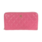 Chanel Quilted CC Logo Pink Gold Caviar Leather Wallet Zip Around