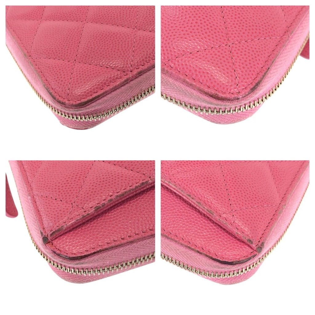Chanel Quilted CC Logo Pink Gold Caviar Leather Wallet Zip Around — view 4