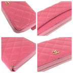 Chanel Quilted CC Logo Pink Gold Caviar Leather Wallet Zip Around — view 6