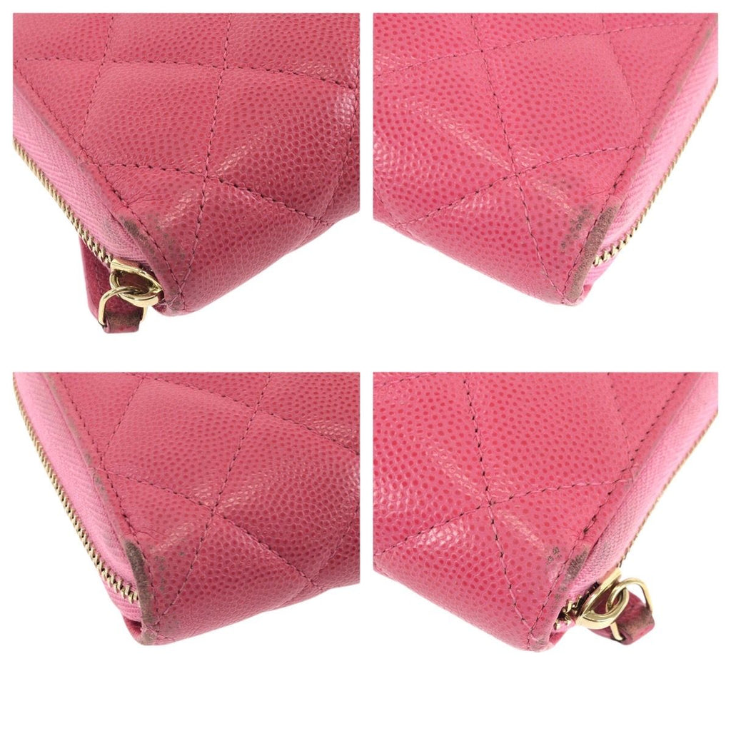 Chanel Quilted CC Logo Pink Gold Caviar Leather Wallet Zip Around — view 3