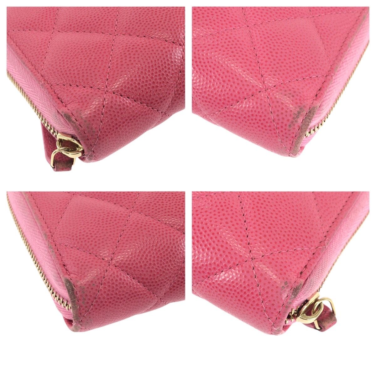 Chanel Quilted CC Logo Pink Gold Caviar Leather Wallet Zip Around — view 3