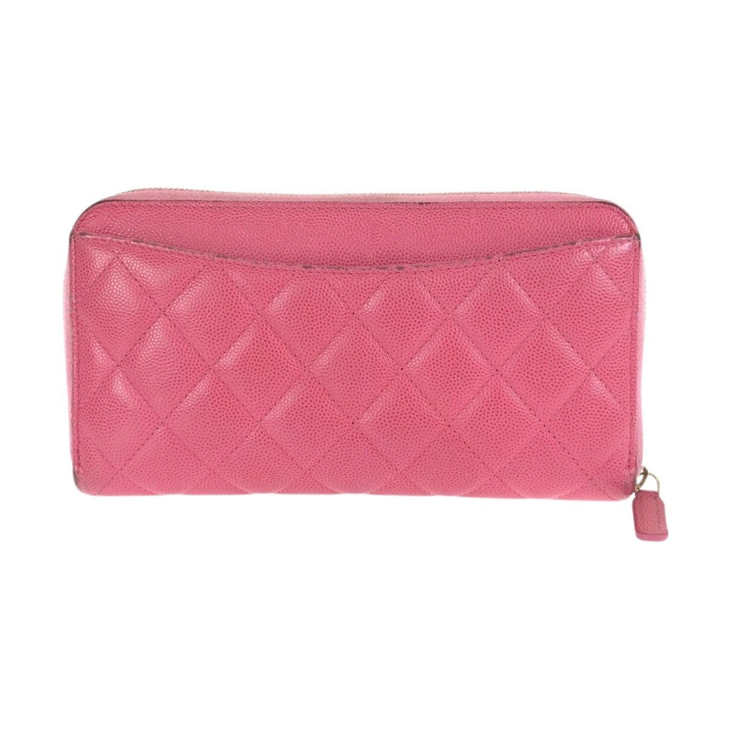 Chanel Quilted CC Logo Pink Gold Caviar Leather Wallet Zip Around — view 2