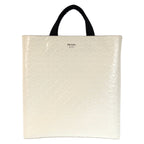 Prada Water Bottle White Black Silver Leather Tote Business