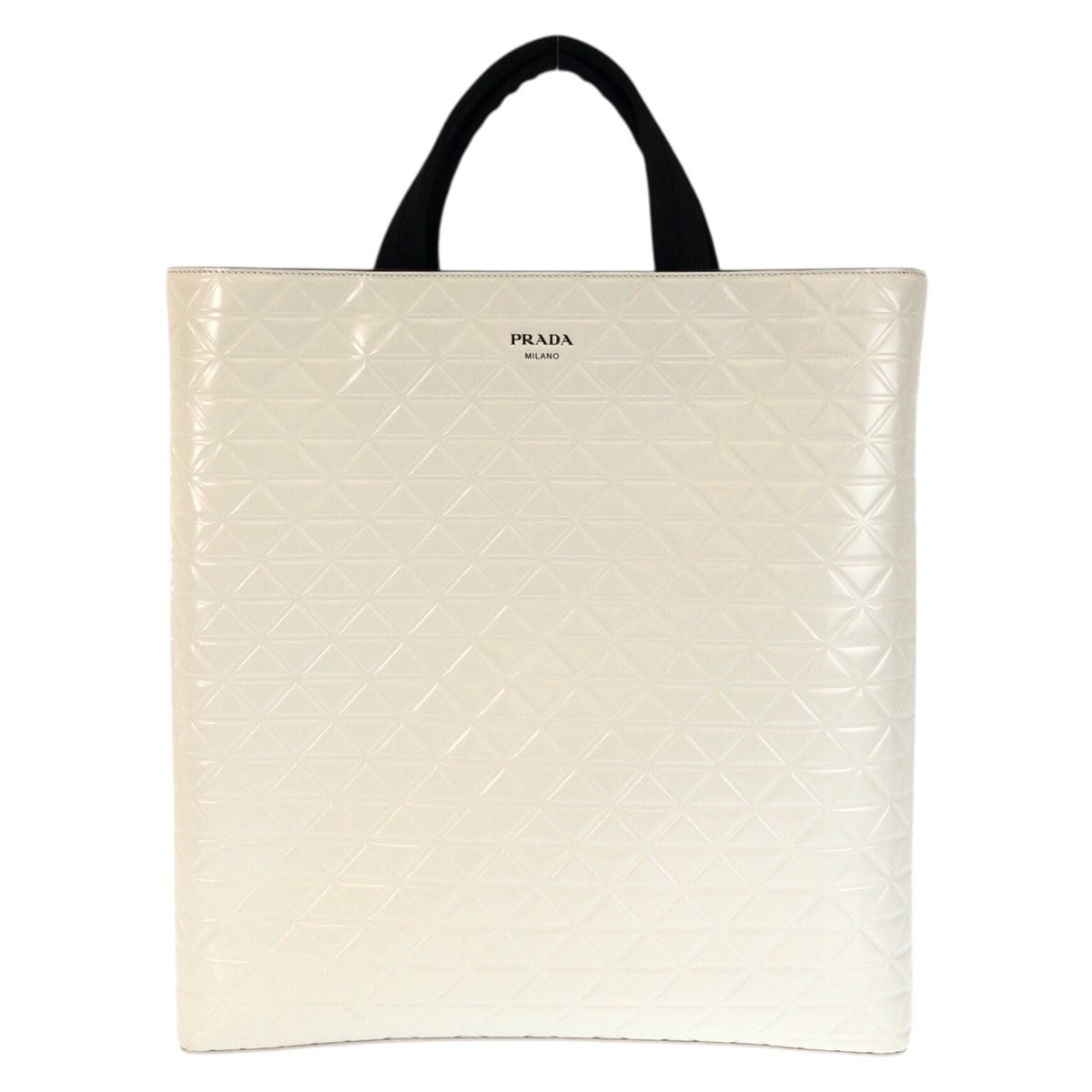 Prada Water Bottle White Black Silver Leather Tote Business