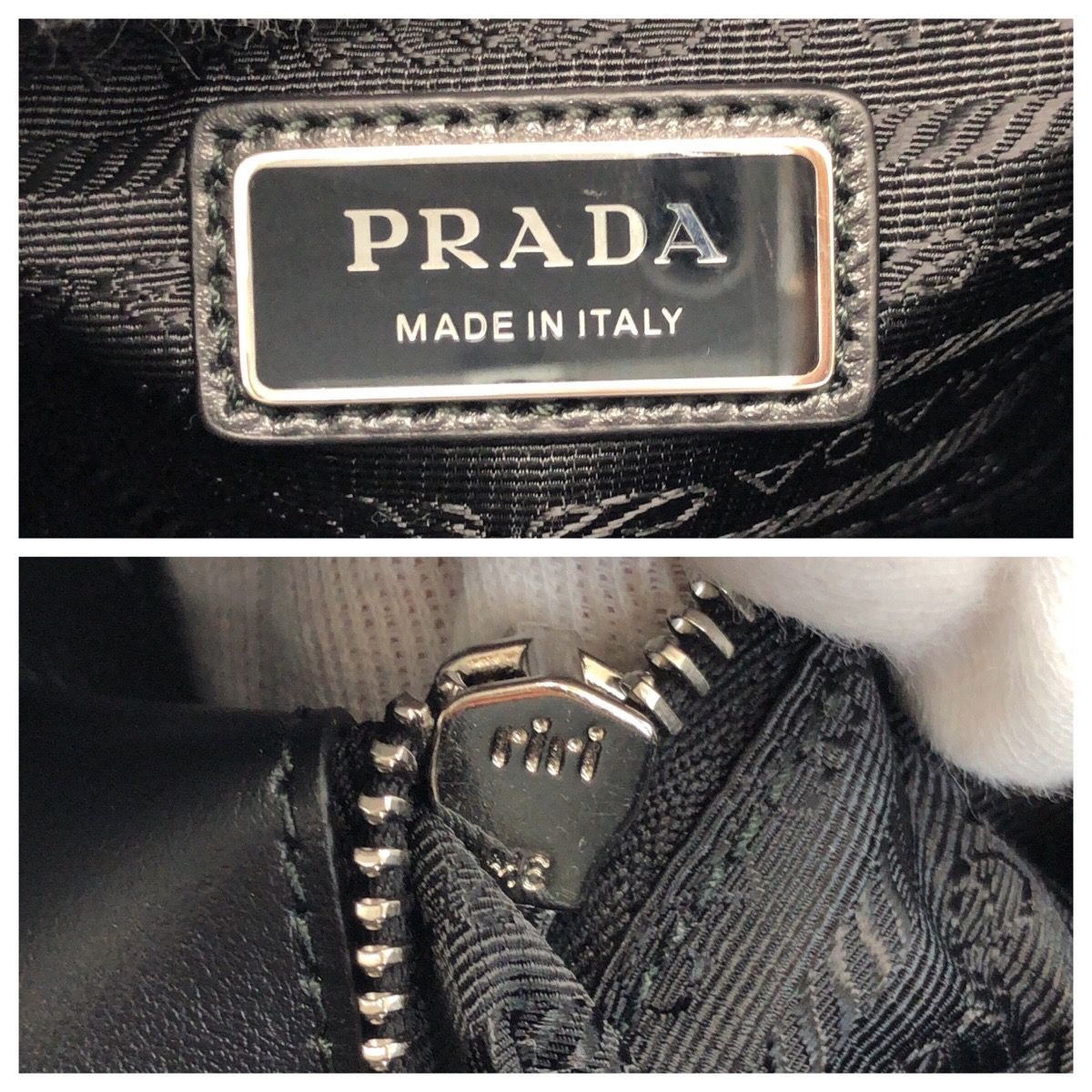Prada Water Bottle White Black Silver Leather Tote Business — view 4
