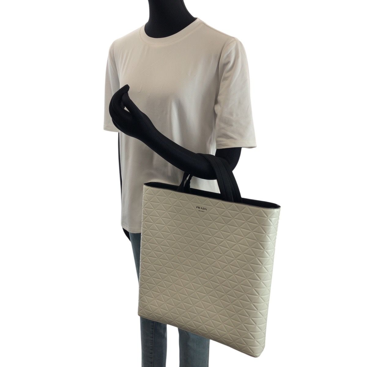 Prada Water Bottle White Black Silver Leather Tote Business — view 6