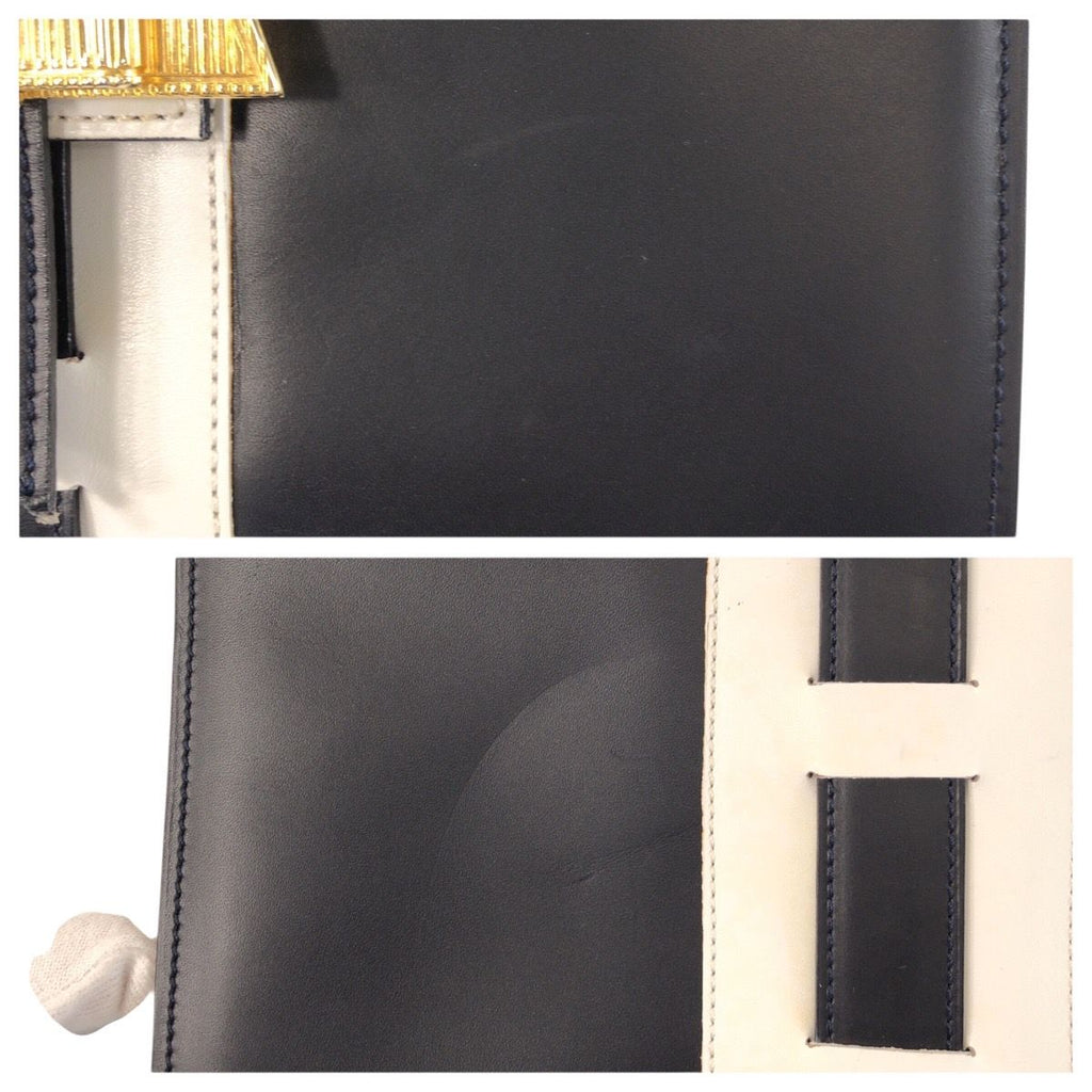 Celine Vintage Logo Ribbon Navy White Gold Leather Shoulder Bag Pochette — view 6