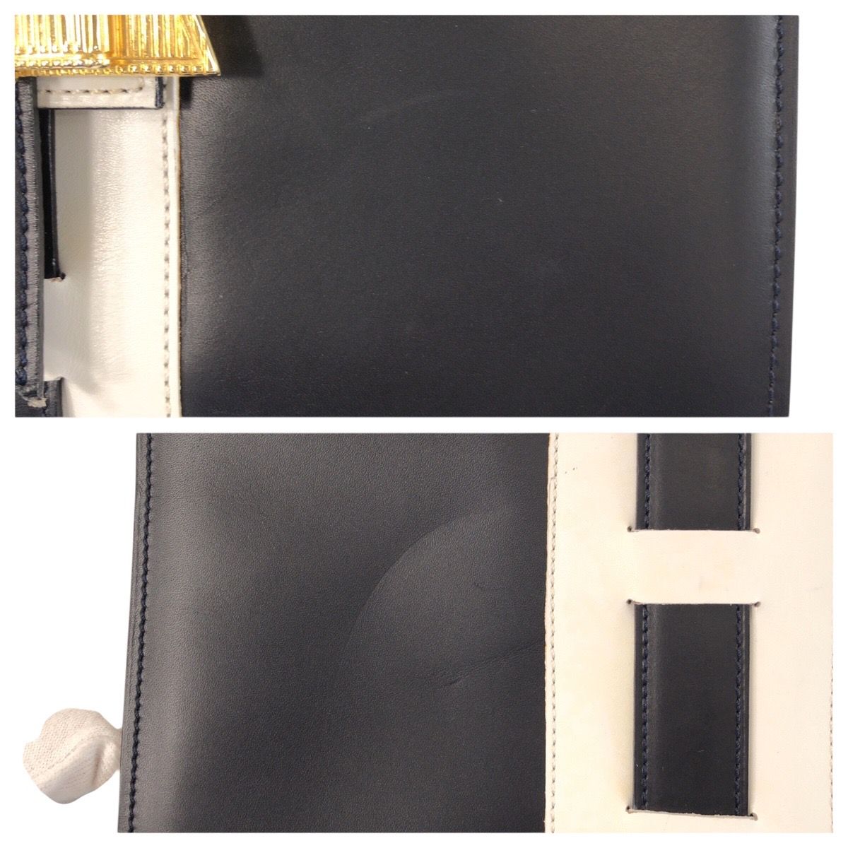 Celine Vintage Logo Ribbon Navy White Gold Leather Shoulder Bag Pochette — view 6