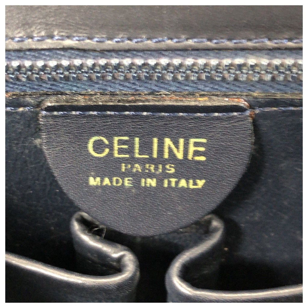 Celine Vintage Logo Ribbon Navy White Gold Leather Shoulder Bag Pochette — view 4