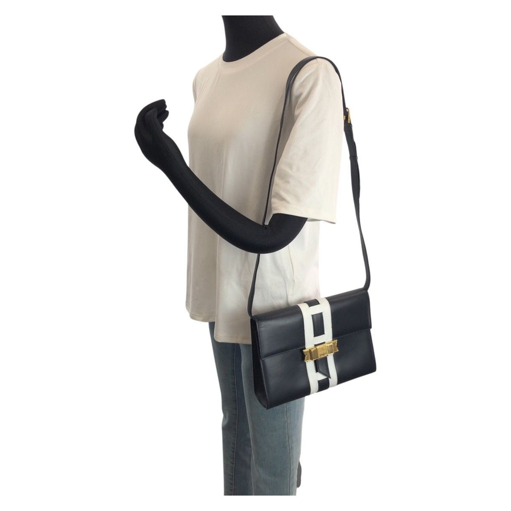 Celine Vintage Logo Ribbon Navy White Gold Leather Shoulder Bag Pochette — view 7