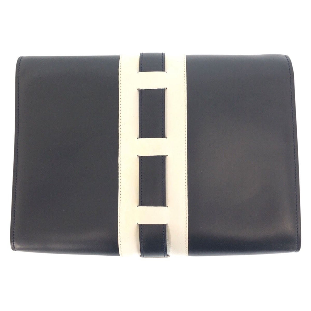 Celine Vintage Logo Ribbon Navy White Gold Leather Shoulder Bag Pochette — view 2