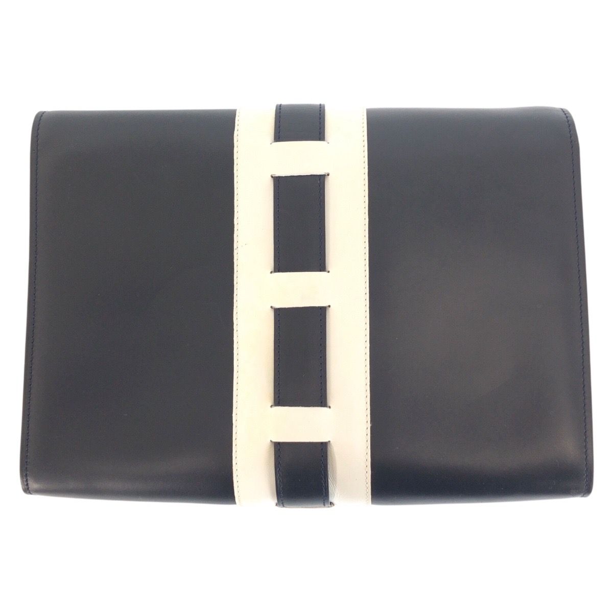 Celine Vintage Logo Ribbon Navy White Gold Leather Shoulder Bag Pochette — view 2