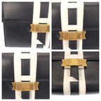 Celine Vintage Logo Ribbon Navy White Gold Leather Shoulder Bag Pochette — view 5