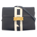 Celine Vintage Logo Ribbon Navy White Gold Leather Shoulder Bag Pochette