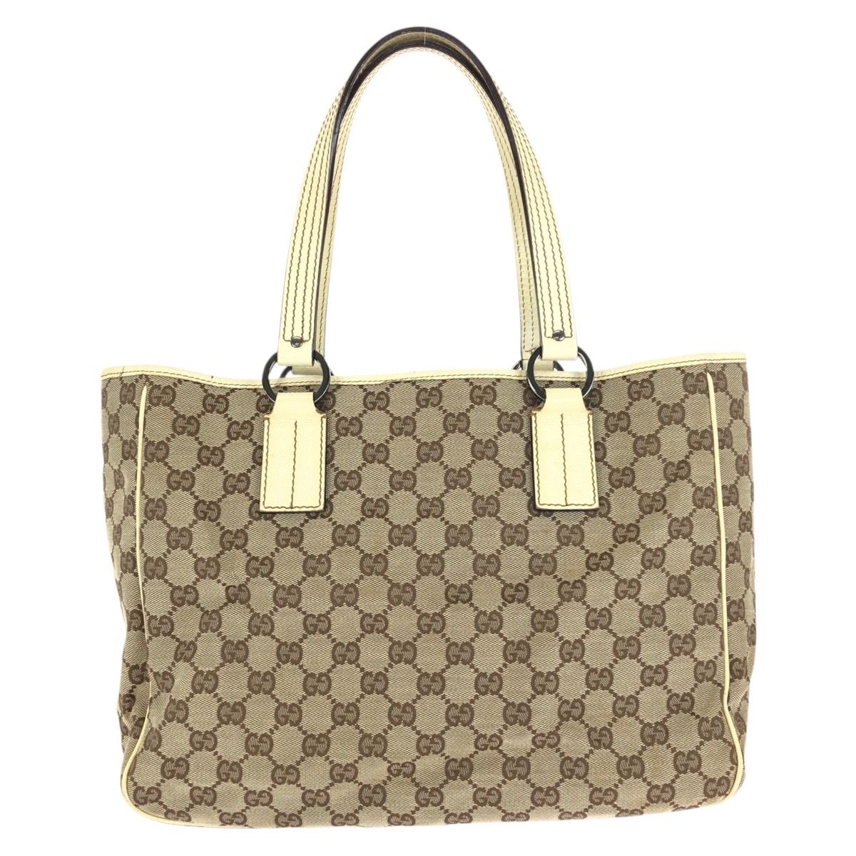 Gucci Beige Gunmetal GG Canvas Leather Tote