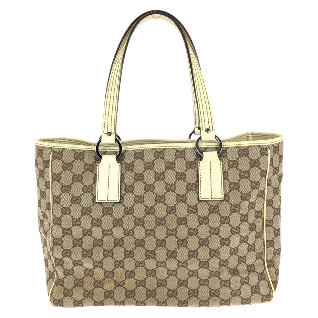 Gucci Beige Gunmetal GG Canvas Leather Tote — view 2