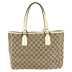 Gucci Beige Gunmetal GG Canvas Leather Tote — view 2