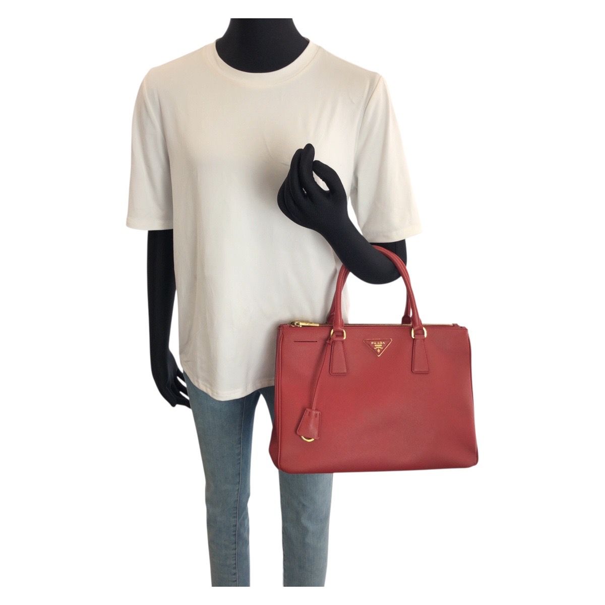 Prada Saffiano Red Gold Leather Tote — view 7