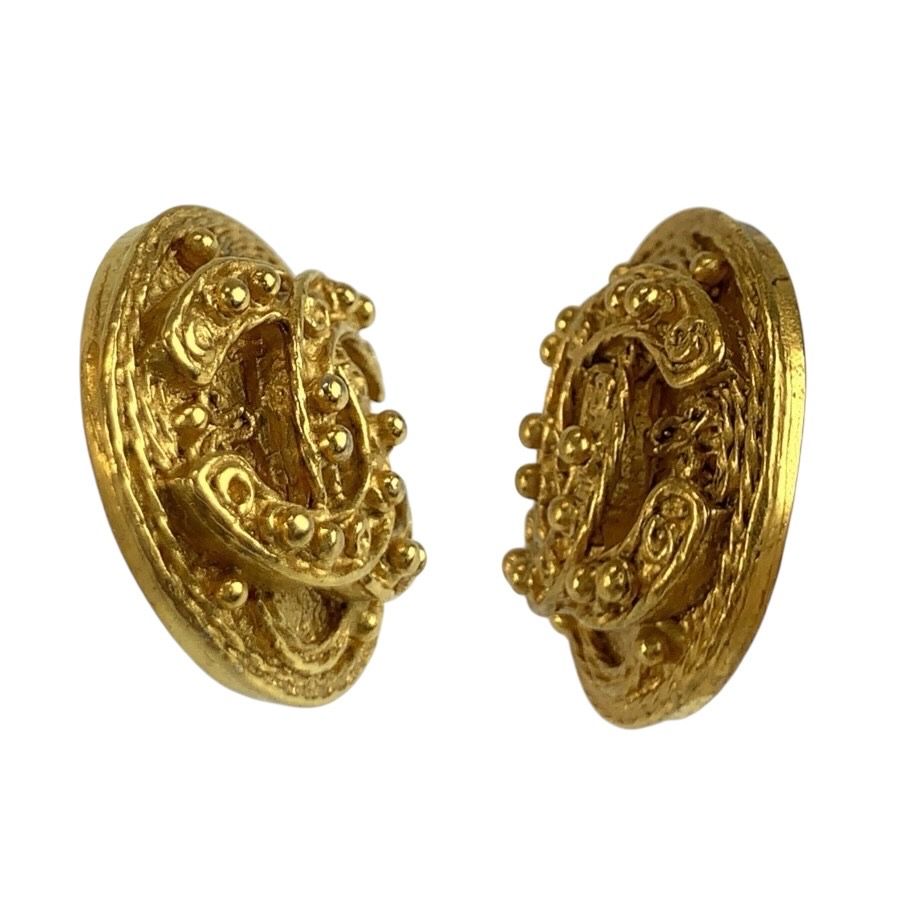 Chanel Vintage Lava CC Logo Gold Plated Earrings — view 5