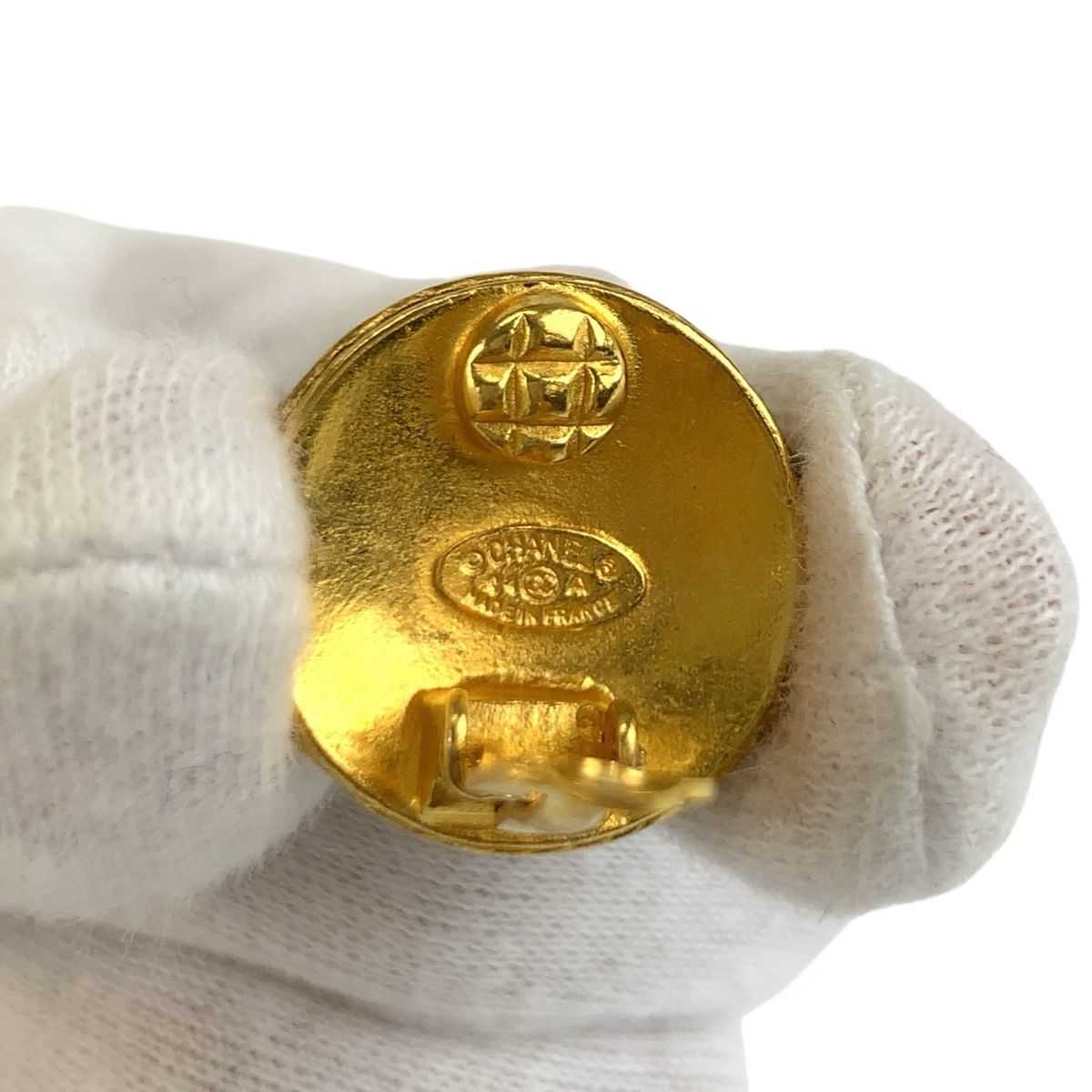 Chanel Vintage Lava CC Logo Gold Plated Earrings — view 4