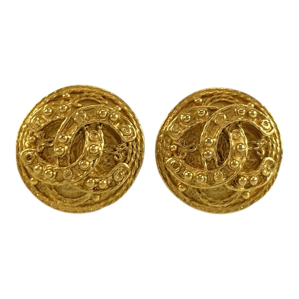 Chanel Vintage Lava CC Logo Gold Plated Earrings