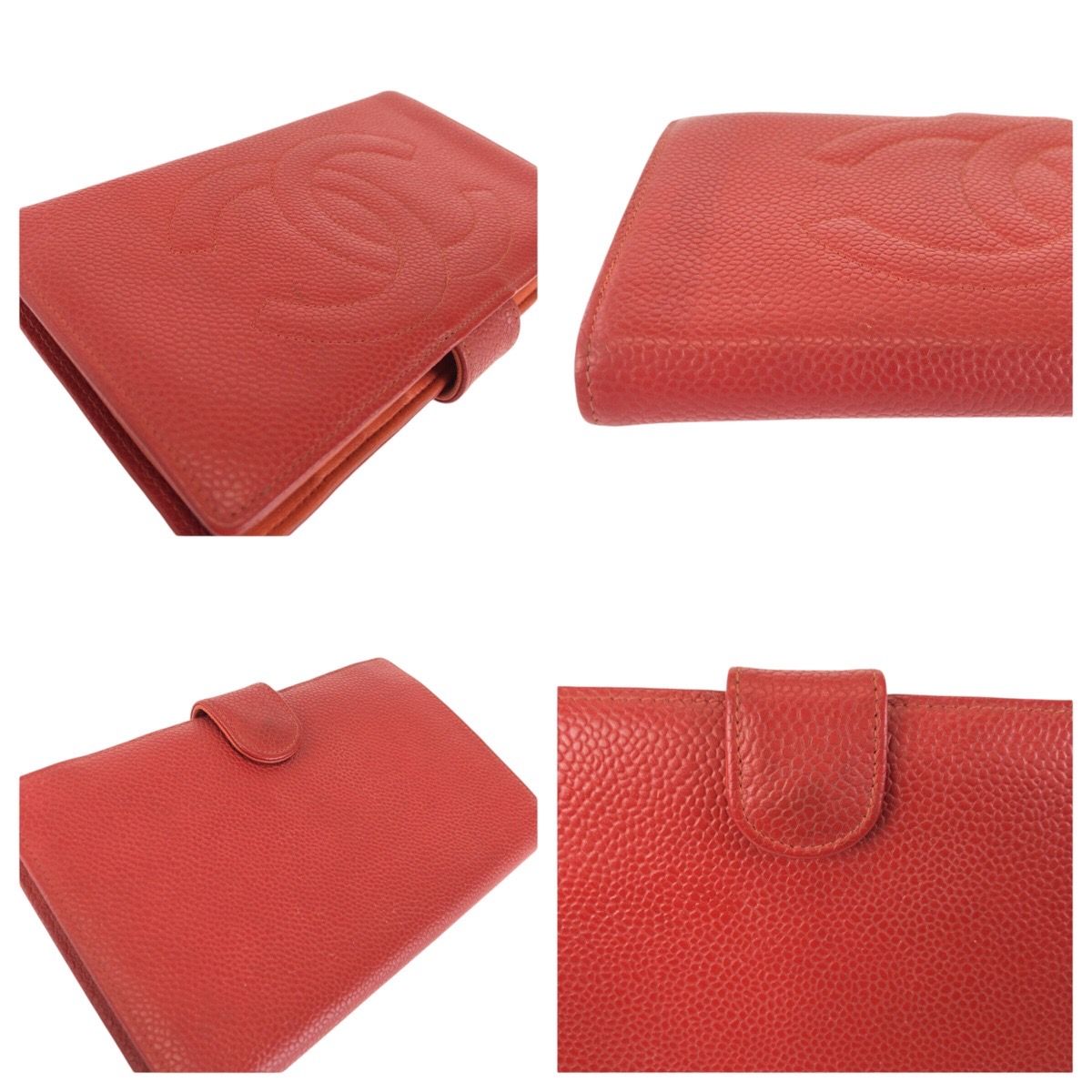 Chanel Vintage CC Logo Red Gold Caviar Leather Wallet — view 6
