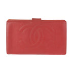 Chanel Vintage CC Logo Red Gold Caviar Leather Wallet