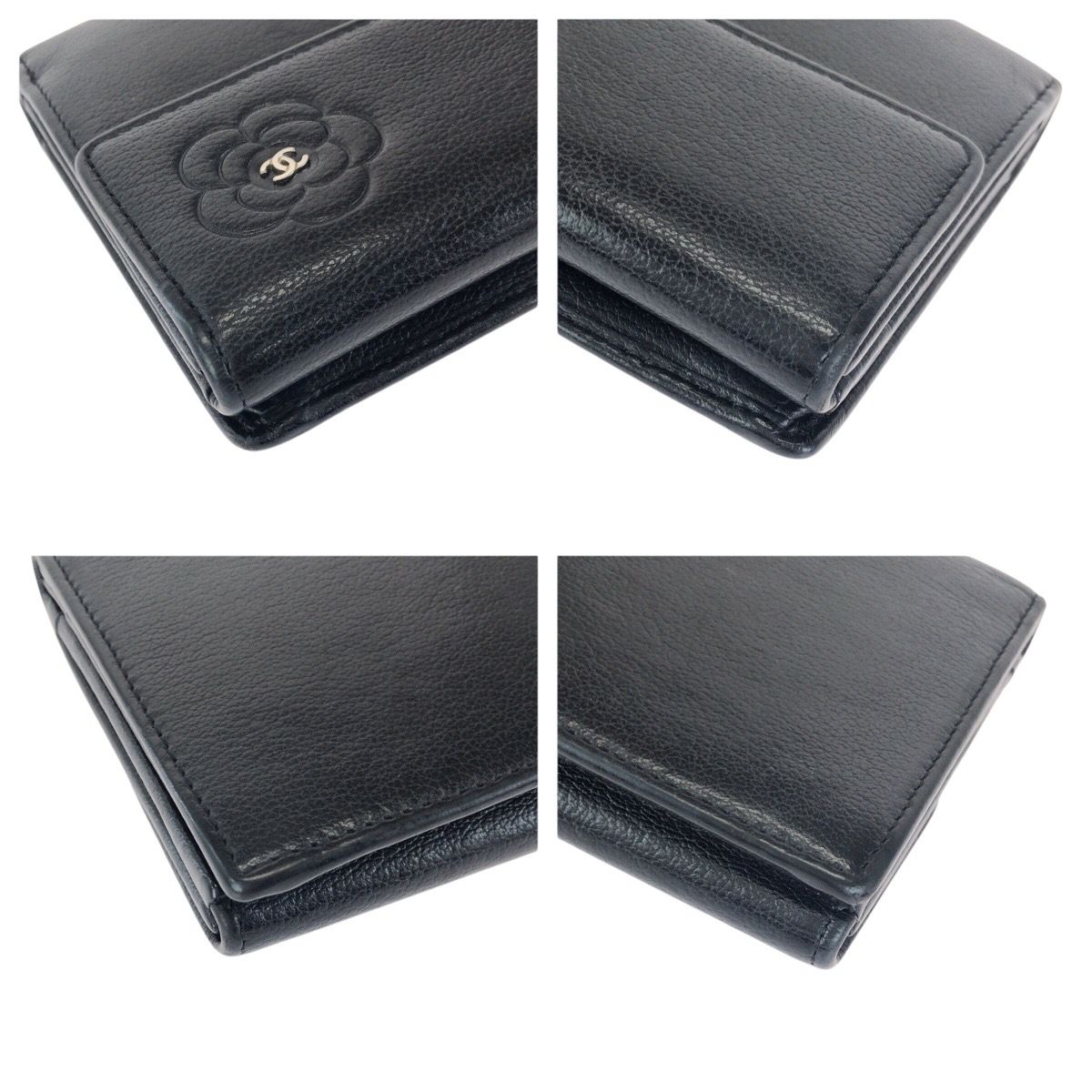 Chanel Camellia CC Logo Black Silver Leather Wallet — view 4