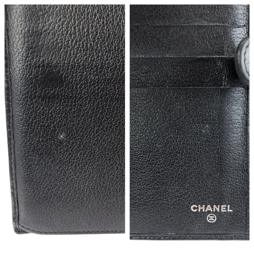Chanel Camellia CC Logo Black Silver Leather Wallet — view 7